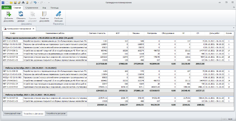 ГОССТРОЙСМЕТА Модуль "Календарное планирование" характеристики